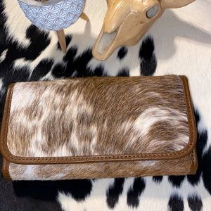 Hand Crafted Brown and White Cowhide Wallet